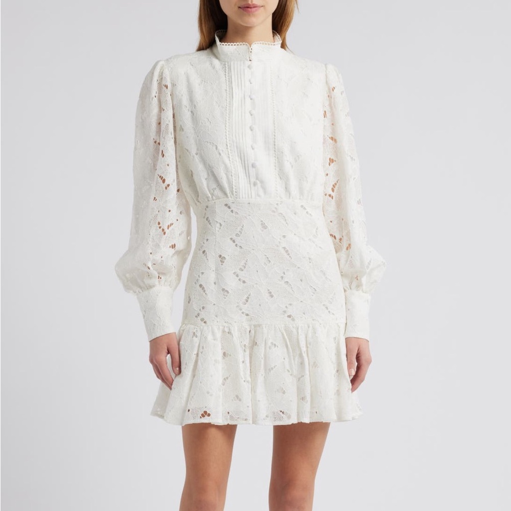 Bardot Remy White Lace Long-Sleeve Mini Dress